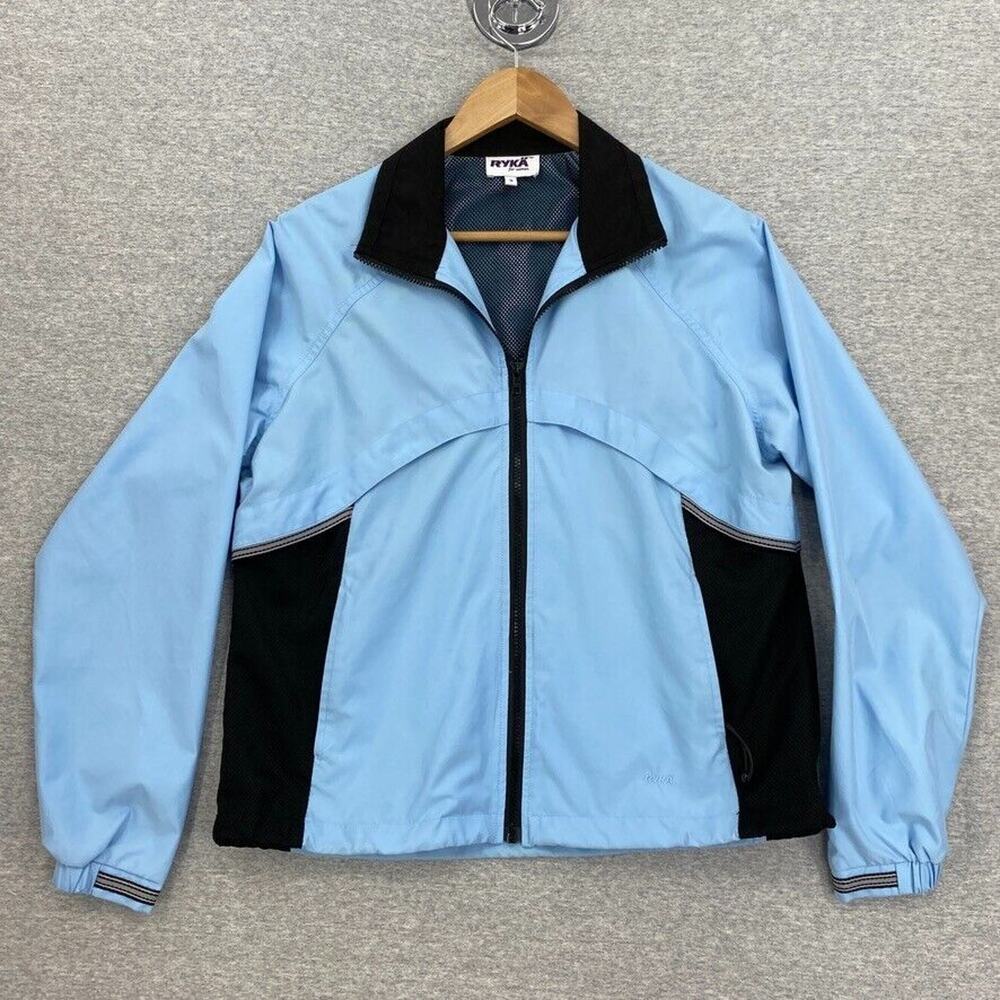 Ryka Jacket Womens Medium Blue Black Windbreaker Full Zip Vented Activewear Golf